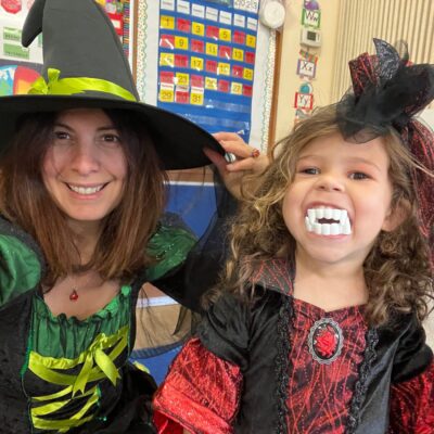 The ECLA director and a student dressed up for Halloween